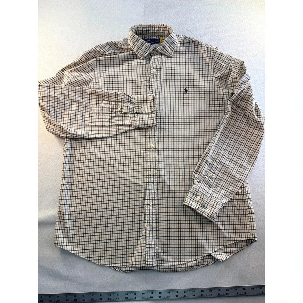 Polo Ralph Lauren Mens XL Classic Fit Tattersall Check Button Down Shirt Tan
